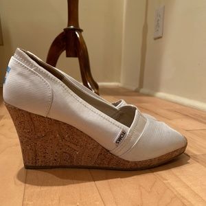 Toms White Wedge Peep Shoe